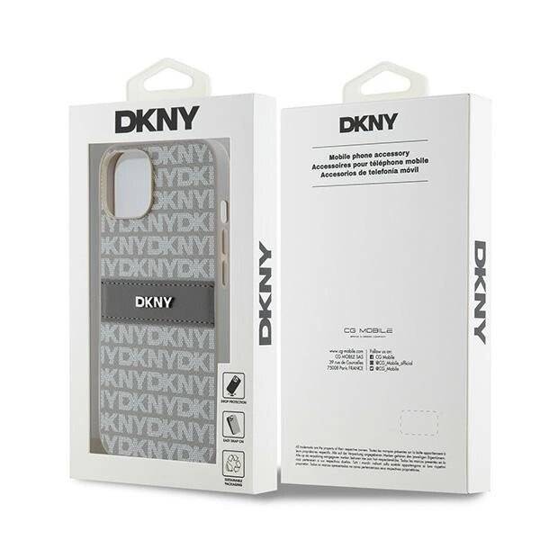 DKNY Lederhülle Monostreifen Metalllogo iPhone 15 / 14 13 – Beige