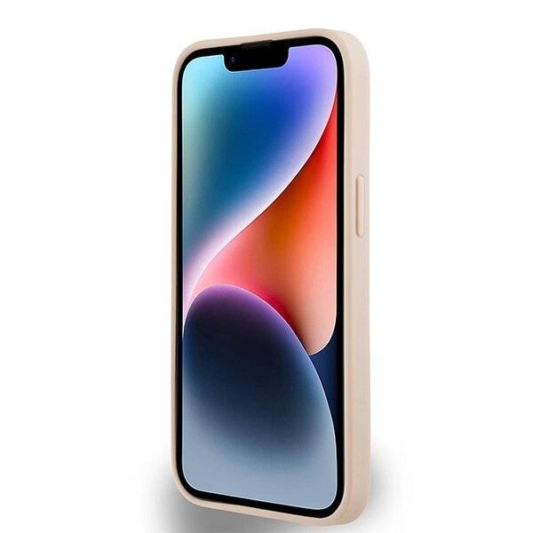 DKNY Lederhülle kariertem Monomuster bedruckten Streifen iPhone 15 Plus / 14 – Rosa