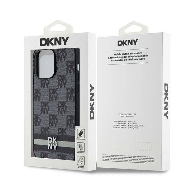 DKNY Lederhülle kariertem Monomuster bedruckten Streifen iPhone 14 Pro Max – Schwarz