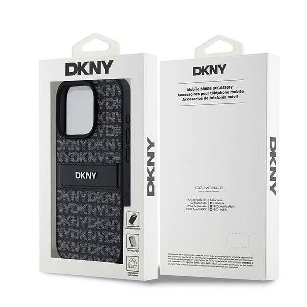 DKNY Lederhülle Monostreifen Metalllogo iPhone 15 Pro – Schwarz