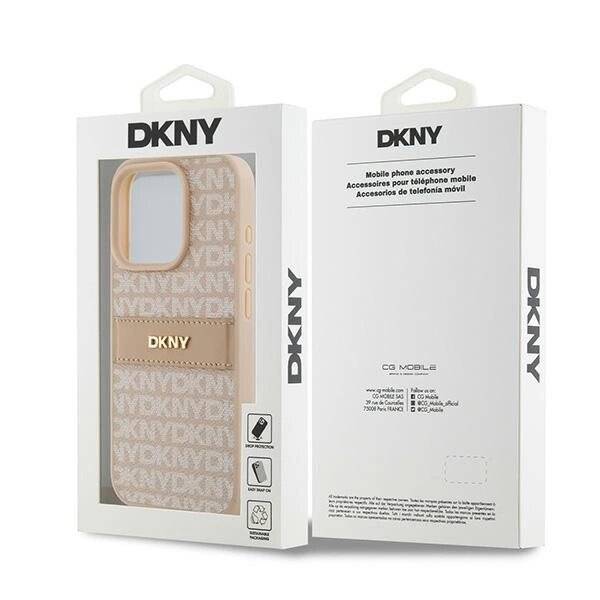 DKNY Lederhülle Monostreifen Metalllogo iPhone 15 Pro – Rosa
