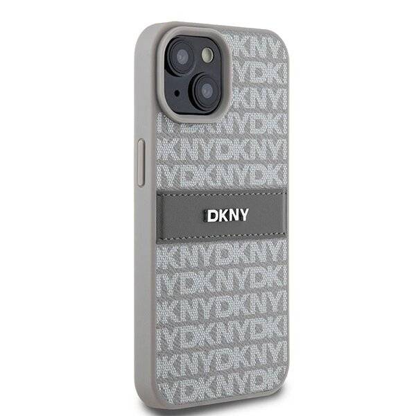 DKNY Lederhülle Monostreifen Metalllogo iPhone 15 / 14 13 – Beige
