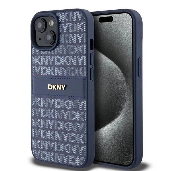 DKNY Lederhülle Monostreifen Metalllogo iPhone 15 / 14 13 – Blau