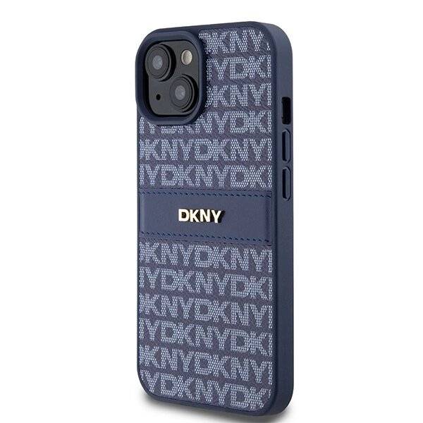 DKNY Lederhülle Monostreifen Metalllogo iPhone 15 / 14 13 – Blau