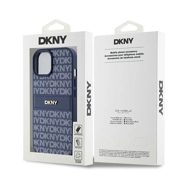 DKNY Lederhülle Monostreifen Metalllogo iPhone 15 / 14 13 – Blau