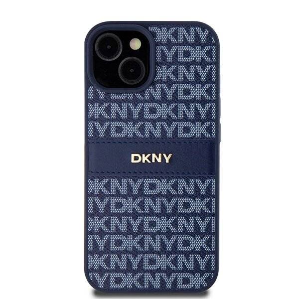 DKNY Lederhülle Monostreifen Metalllogo iPhone 15 / 14 13 – Blau