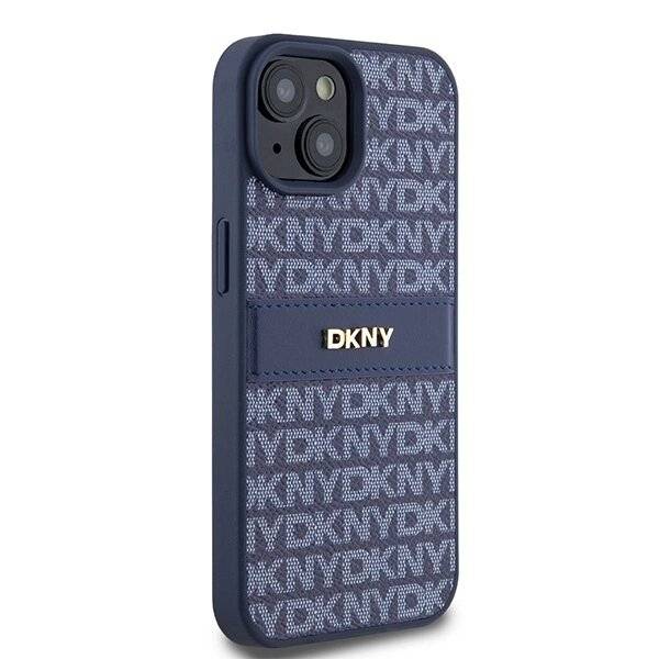 DKNY Lederhülle Monostreifen Metalllogo iPhone 15 / 14 13 – Blau