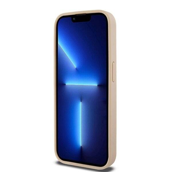 DKNY Lederhülle kariertem Monomuster bedruckten Streifen iPhone 15 Pro Max – Rosa