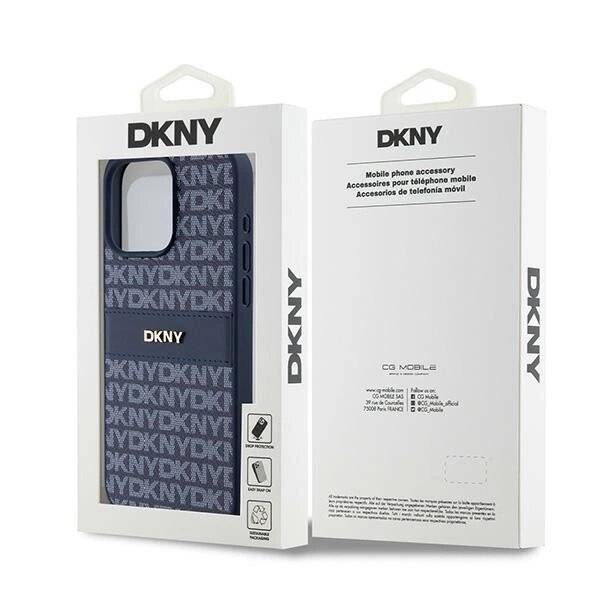 DKNY Lederhülle Monostreifen Metalllogo iPhone 15 Pro Max – Blau