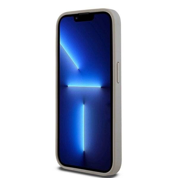 DKNY Lederhülle Monostreifen Metalllogo iPhone 15 Pro Max – Beige