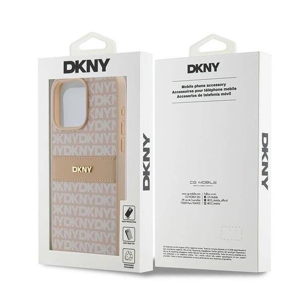 DKNY Lederhülle Monostreifen Metalllogo iPhone 15 Pro Max – Rosa