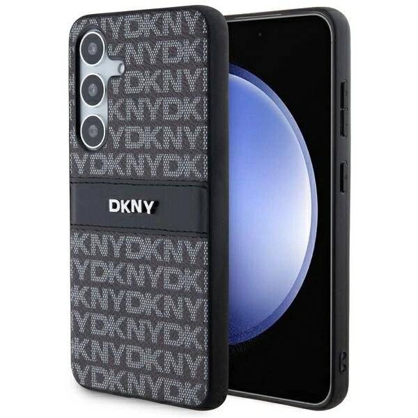 DKNY Leder-Monostreifen- Metall-Logo-Hülle Samsung Galaxy S24+ – Schwarz