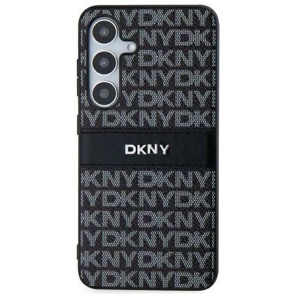DKNY Leder-Monostreifen- Metall-Logo-Hülle Samsung Galaxy S24+ – Schwarz