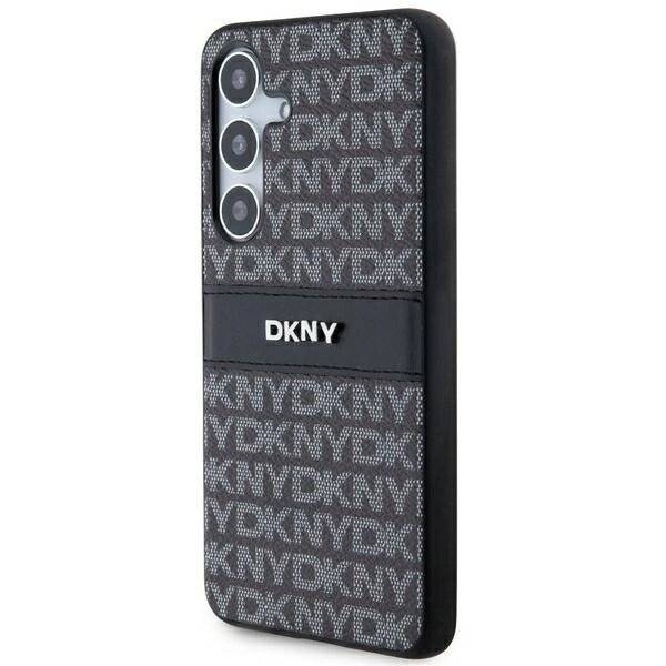 DKNY Leder-Monostreifen- Metall-Logo-Hülle Samsung Galaxy S24+ – Schwarz