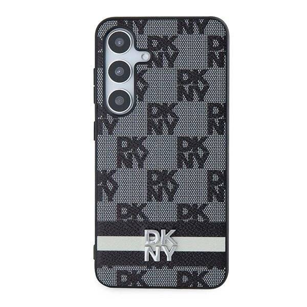 DKNY Lederhülle kariertem Monomuster bedruckten Streifen Samsung Galaxy S24 – Schwarz