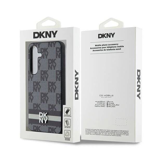 DKNY Lederhülle kariertem Monomuster bedruckten Streifen Samsung Galaxy S24 – Schwarz