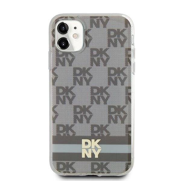 DKNY IML Checkered Mono Pattern & Printed Stripes MagSafe-Hülle iPhone 11 / Xr – Beige