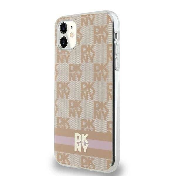 DKNY IML Checkered Mono Pattern & Printed Stripes MagSafe-Hülle iPhone 11 / Xr – Rosa
