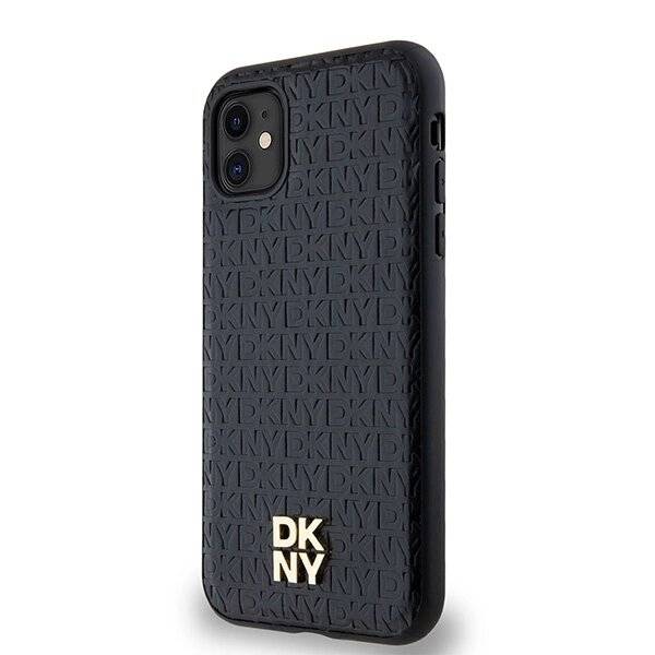 DKNY MagSafe-Hülle Leder Monogrammmuster Metalllogo iPhone 11 / Xr – Schwarz