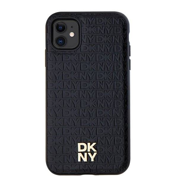 DKNY MagSafe-Hülle Leder Monogrammmuster Metalllogo iPhone 11 / Xr – Schwarz