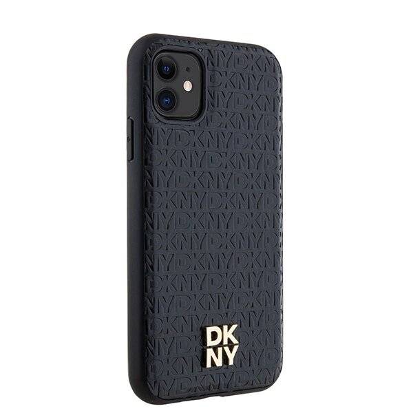 DKNY MagSafe-Hülle Leder Monogrammmuster Metalllogo iPhone 11 / Xr – Schwarz