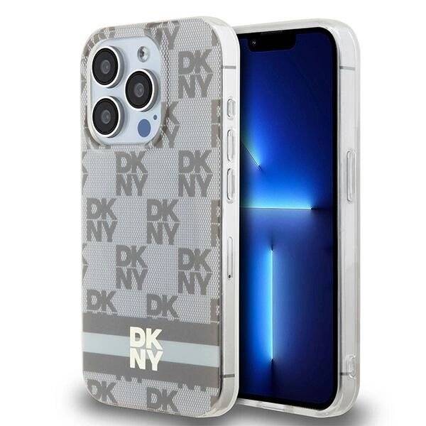 DKNY IML Checkered Mono Pattern & Printed Stripes MagSafe-Hülle iPhone 15 Pro Max – Beige