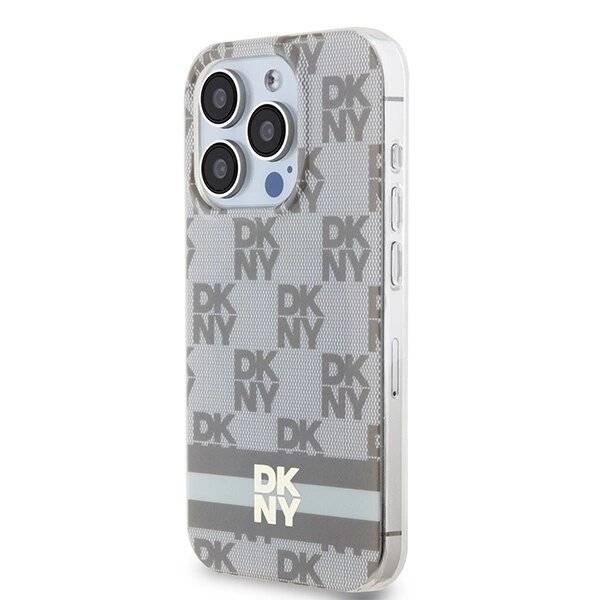 DKNY IML Checkered Mono Pattern & Printed Stripes MagSafe-Hülle iPhone 15 Pro Max – Beige