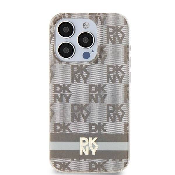 DKNY IML Checkered Mono Pattern & Printed Stripes MagSafe-Hülle iPhone 15 Pro Max – Beige