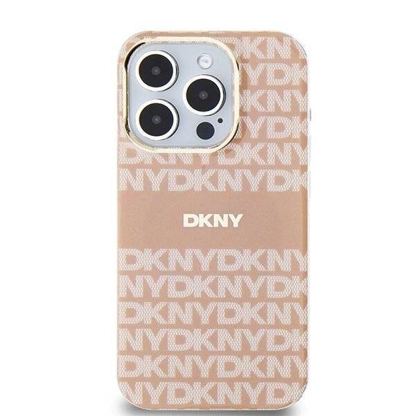DKNY IML Mono & Stripe MagSafe Hülle iPhone 15 Pro – Rosa