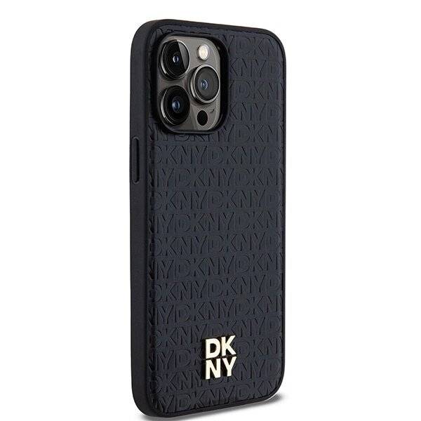 DKNY Leather Pattern Metal Logo MagSafe-Hülle iPhone 13 Pro Max – Schwarz