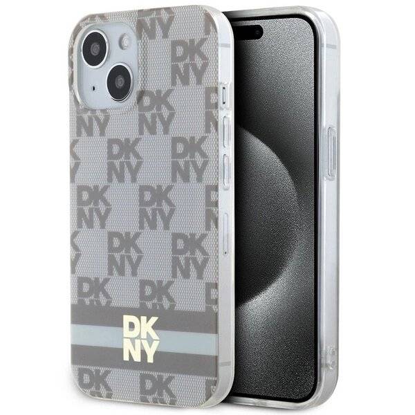 DKNY IML Checkered Mono Pattern & Printed Stripes MagSafe-Hülle iPhone 15 / 14 13 – Beige