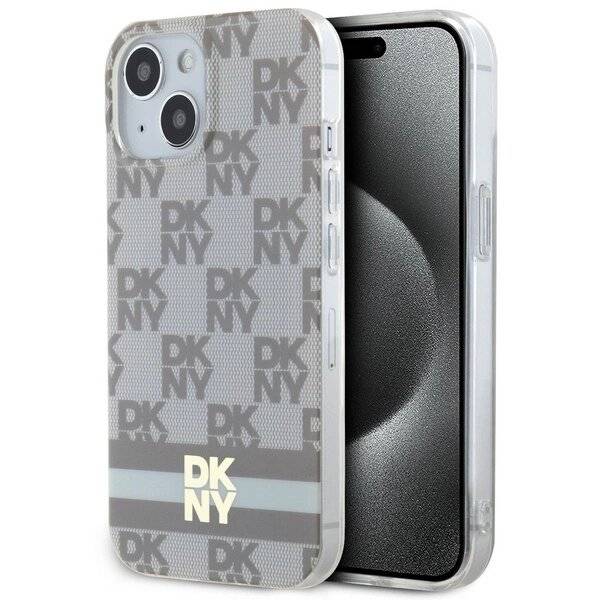 DKNY IML Checkered Mono Pattern & Printed Stripes MagSafe Hülle iPhone 15 Plus / 14 – Beige