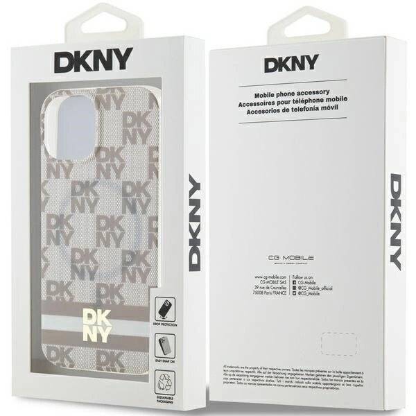 DKNY IML Checkered Mono Pattern & Printed Stripes MagSafe Hülle iPhone 15 Plus / 14 – Beige