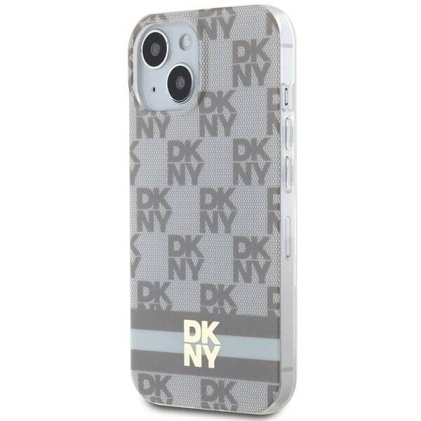 DKNY IML Checkered Mono Pattern & Printed Stripes MagSafe Hülle iPhone 15 Plus / 14 – Beige