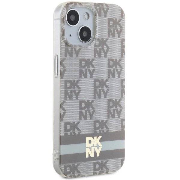 DKNY IML Checkered Mono Pattern & Printed Stripes MagSafe Hülle iPhone 15 Plus / 14 – Beige