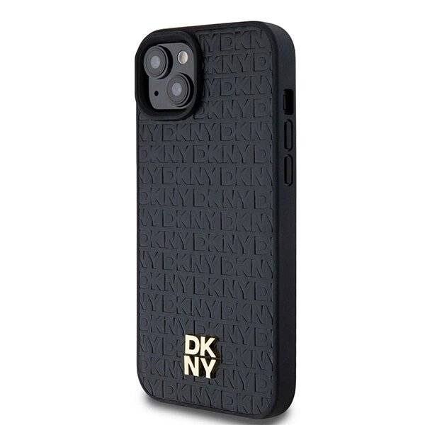 DKNY MagSafe-Hülle Leder Muster Metalllogo iPhone 15/14/13 – Schwarz