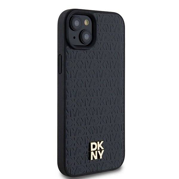 DKNY MagSafe-Hülle Leder Muster Metalllogo iPhone 15/14/13 – Schwarz