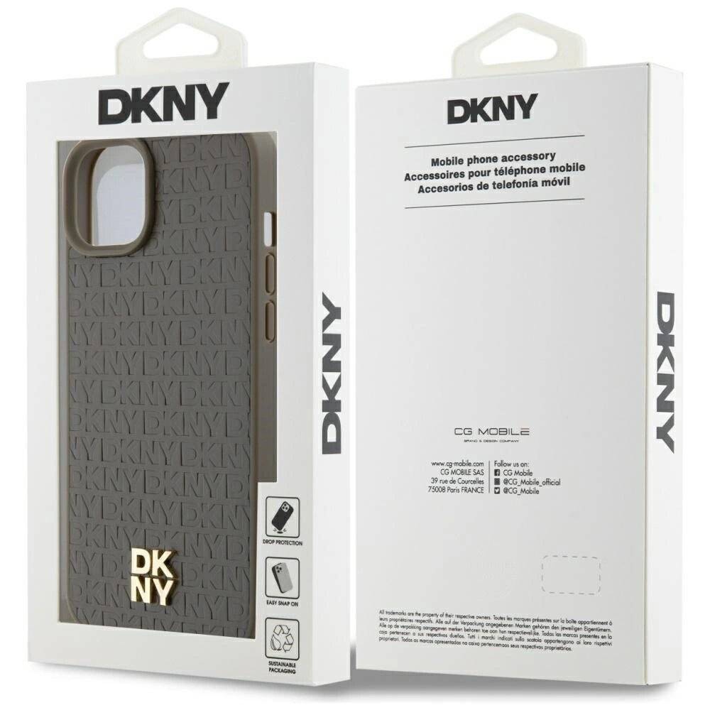 DKNY MagSafe-Hülle Leder Muster Metalllogo iPhone 15 Plus / 14 – Braun