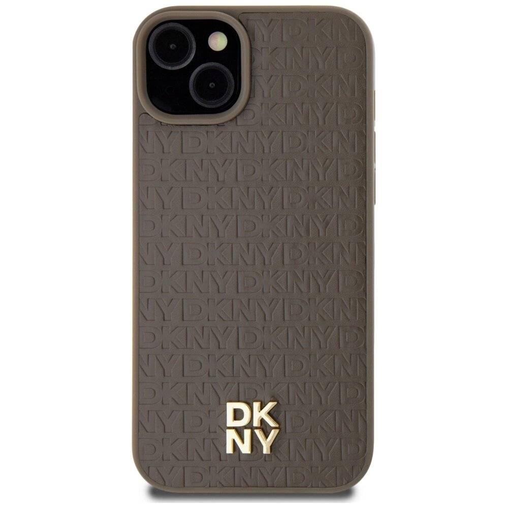 DKNY MagSafe-Hülle Leder Muster Metalllogo iPhone 15 Plus / 14 – Braun
