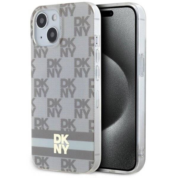DKNY IML Checkered Mono Pattern & Printed Stripes MagSafe-Hülle iPhone 15 / 14 13 – Beige