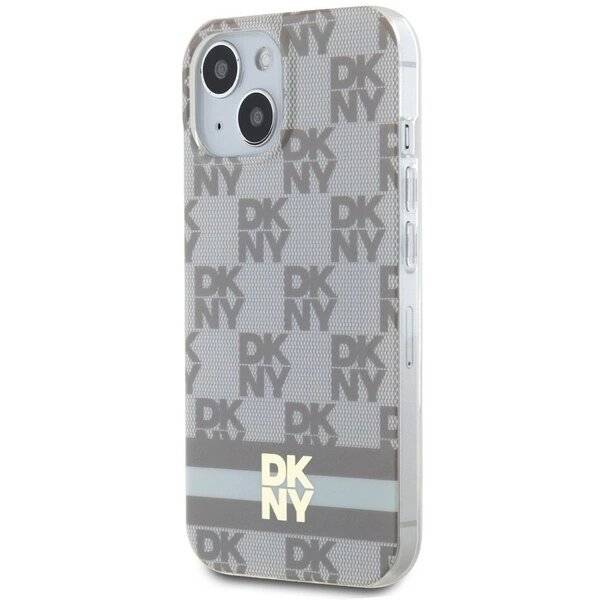 DKNY IML Checkered Mono Pattern & Printed Stripes MagSafe-Hülle iPhone 15 / 14 13 – Beige