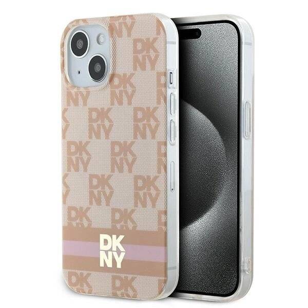 DKNY IML Checkered Mono Pattern & Printed Stripes MagSafe-Hülle iPhone 15 / 14 13 – Rosa