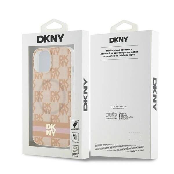 DKNY IML Checkered Mono Pattern & Printed Stripes MagSafe-Hülle iPhone 15 / 14 13 – Rosa