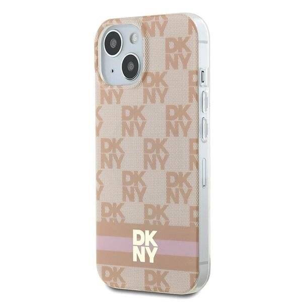 DKNY IML Checkered Mono Pattern & Printed Stripes MagSafe-Hülle iPhone 15 / 14 13 – Rosa