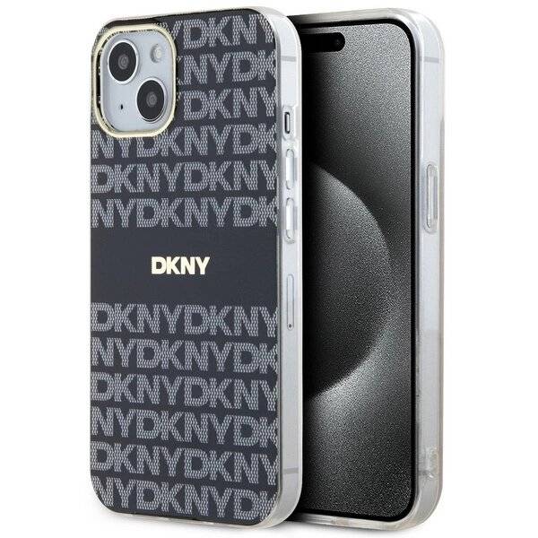 DKNY IML Mono & Stripe MagSafe Hülle iPhone 15/14/13 – Schwarz
