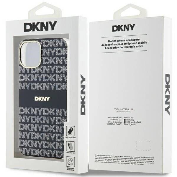 DKNY IML Mono & Stripe MagSafe Hülle iPhone 15/14/13 – Schwarz