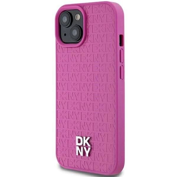 DKNY Leather Pattern Metal Logo MagSafe-Hülle iPhone 15 / 14 13 – Rosa