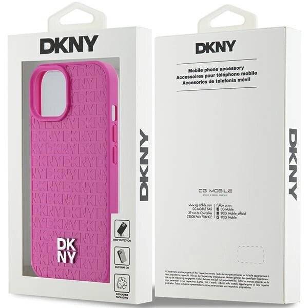 DKNY Leather Pattern Metal Logo MagSafe-Hülle iPhone 15 / 14 13 – Rosa