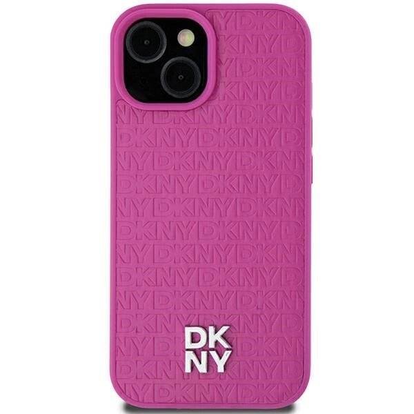 DKNY Leather Pattern Metal Logo MagSafe-Hülle iPhone 15 / 14 13 – Rosa