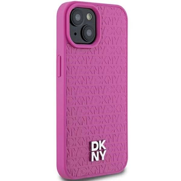 DKNY Leather Pattern Metal Logo MagSafe-Hülle iPhone 15 / 14 13 – Rosa